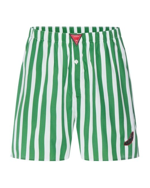 Hanro Green Cotton Stripe Shorts for men