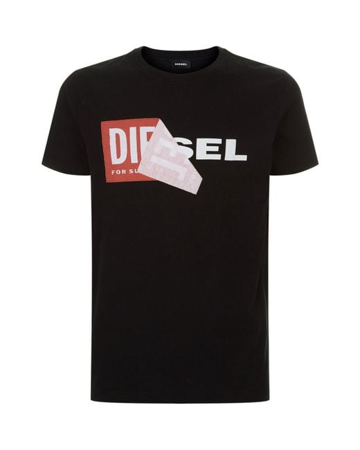 DIESEL Black Peel Away Logo T-shirt for men