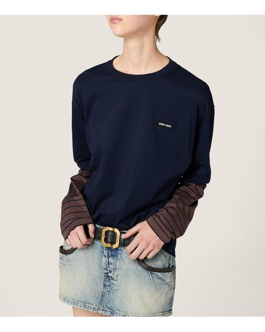 Miu Miu Blue Cotton Long-Sleeve T-Shirt