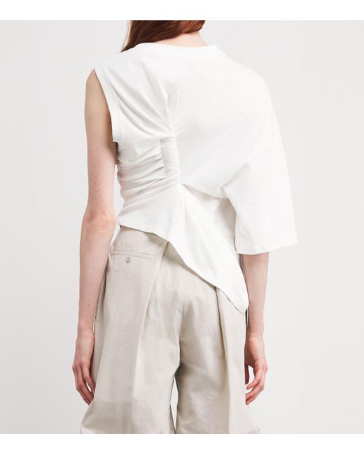 A.W.A.K.E. MODE White Organic Cotton Asymmetric Knot Top