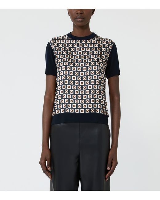 Max Mara Black Wool-Silk Geometric T-Shirt