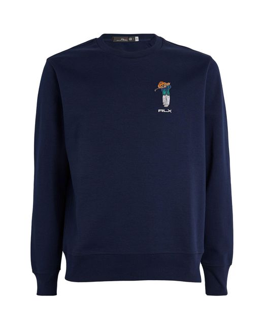 RLX Ralph Lauren Blue Embroidered Polo Bear Sweatshirt for men