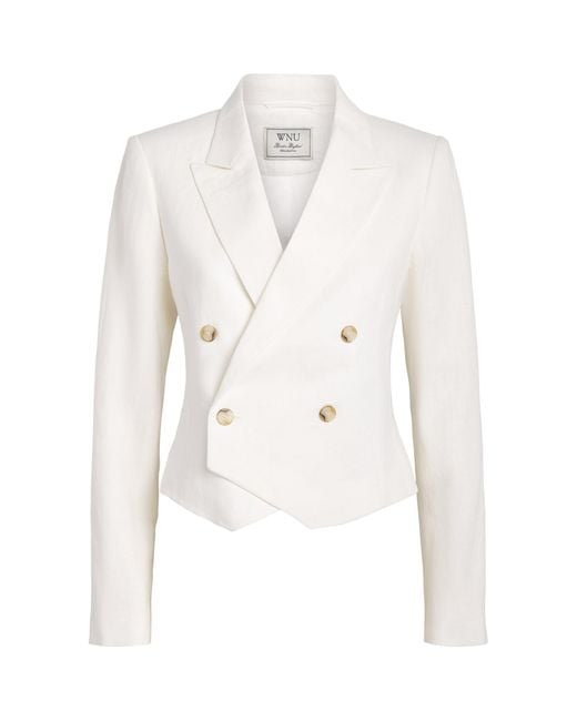With Nothing Underneath White Linen Belgravia Cropped Blazer