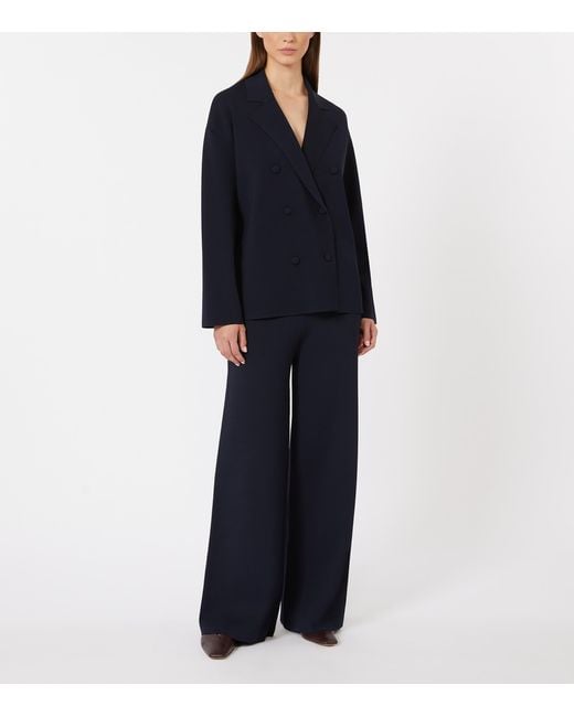 Max Mara Blue Knit Double-Breasted Blazer