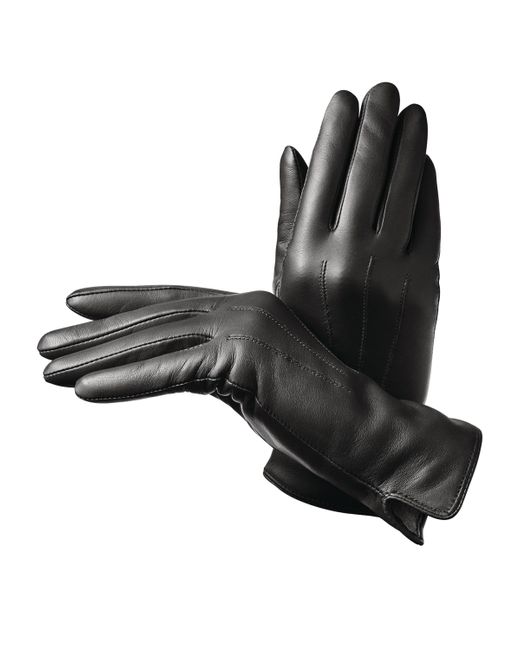 Aspinal Black Cashmere-Wool-Lined Leather Gloves