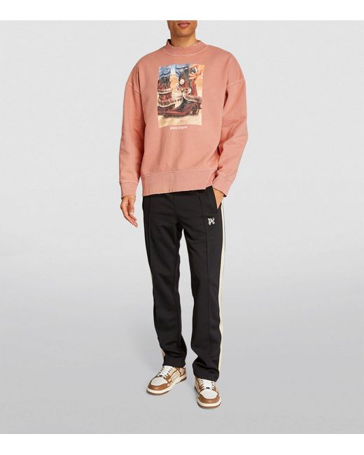 Palm Angels Pink Cotton Graphic Print Sweater for men