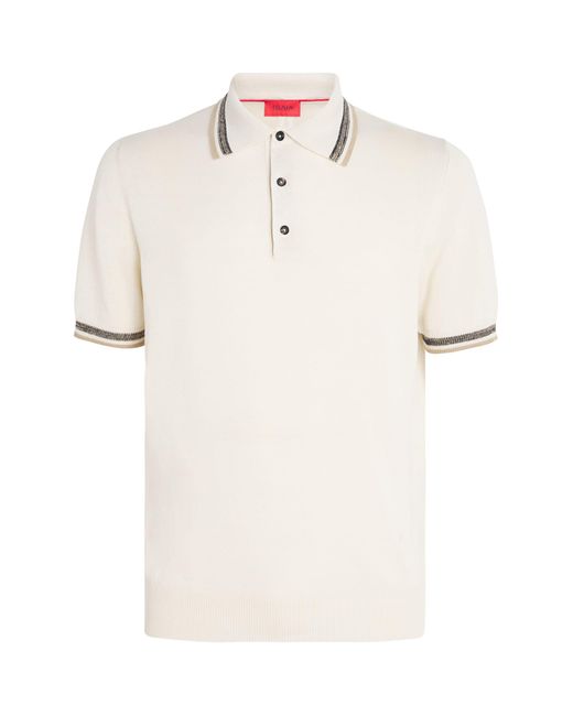 Isaia White Silk-Linen Polo Shirt for men