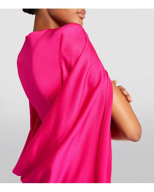 Alex Perry Pink Satin Crepe Cape-detail Gown