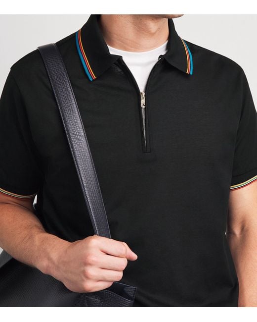 Paul Smith Black Signature Stripe Zip-Up Polo Shirt for men