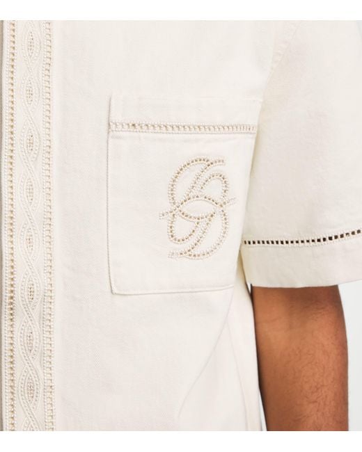 Drole de Monsieur White Cotton Embroidered Short-Sleeve Shirt for men