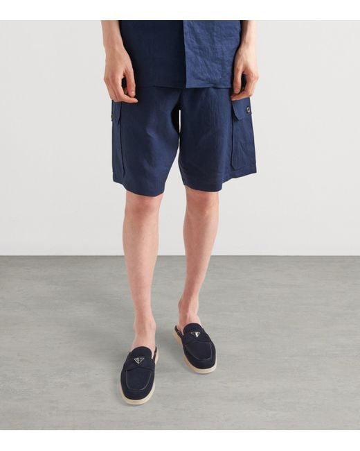 Prada Blue Suede Triangle Mules for men