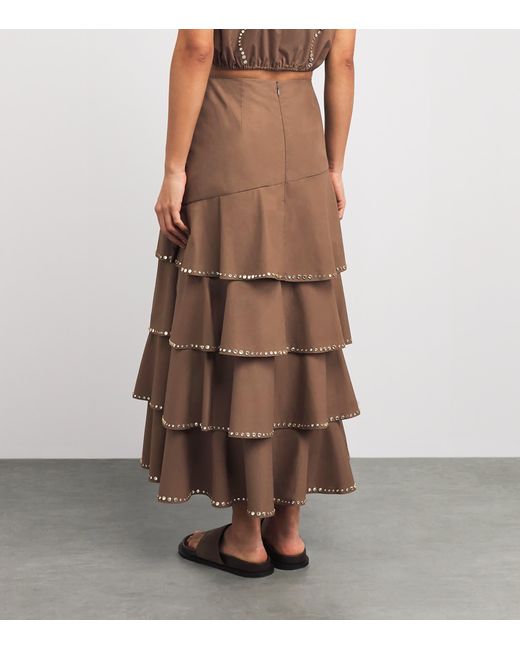 Sandro Brown Cotton Embellished Maxi Skirt