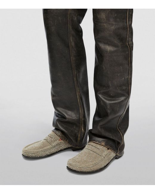 Loewe Gray Brushed Suede Campo Loafers for men
