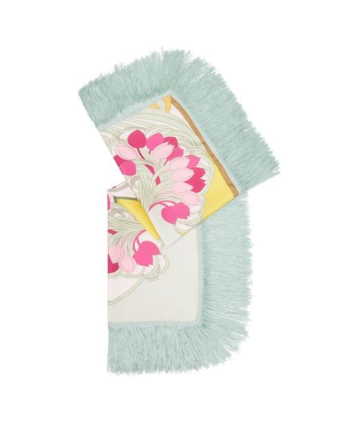 LaDoubleJ White Silk Tulip Fringed Scarf