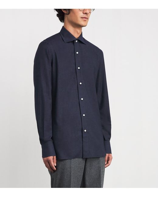 Isaia Blue Cotton-Cashmere Jersey Shirt for men