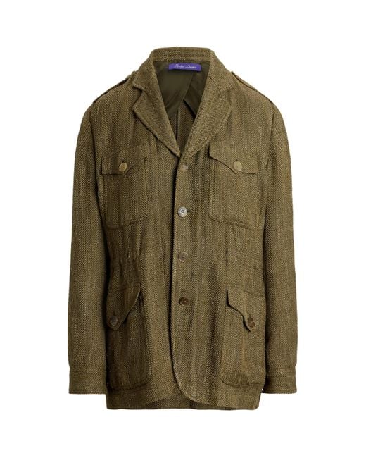 Ralph Lauren Green Silk-Linen Herringbone Schmitt Tweed Jacket