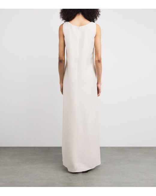 Lafayette 148 New York White Silk-Linen Iris Print Maxi Dress