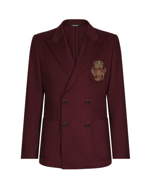 Dolce & Gabbana Purple Wool-Cashmere Dg Patch Jacket for men