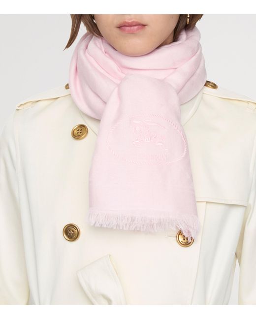 Burberry Pink Silk-Wool Wide Check Scarf