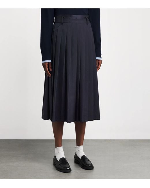 Sandro Blue Wool-Blend Pleated Midi Skirt