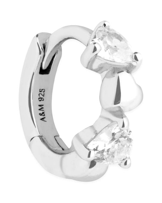 Astrid & Miyu White Rhodium-Plated Heart Cluster Single Hoop Earring