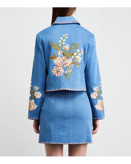 Veronica Beard Blue Embroidered Tailored Denim Jacket