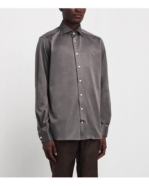 Eton of Sweden Gray Cotton Filo Di Scozia Contemporary Fit Shirt for men