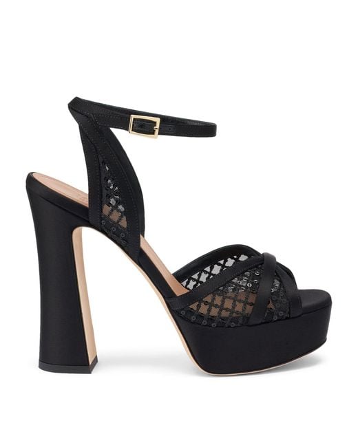 Malone Souliers Black Sequin Mesh Sylvie Platform Sandals 125