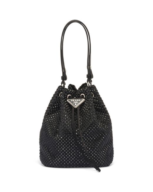 Prada Mini Satin Crystal embellished Pouch Bag in Black Lyst UK