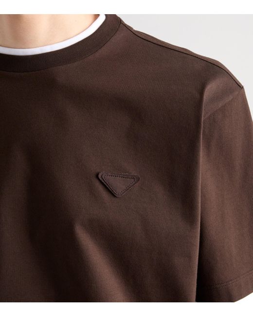 Prada Brown Double-Layer Logo T-Shirt for men