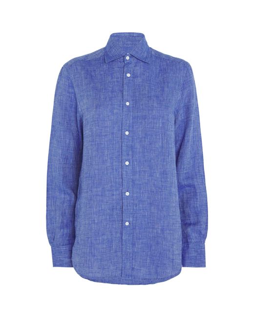 With Nothing Underneath Blue Linen The Boyfriend Shirt