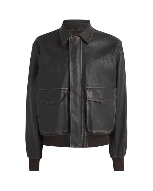 LE17SEPTEMBRE Black Leather Bomber Jacket for men