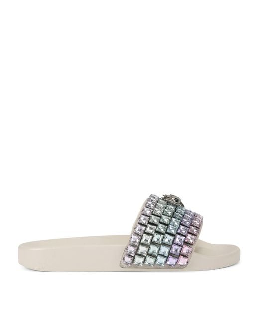 Kurt Geiger White Embellished Mina Eagle Slides