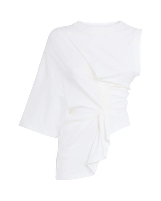 A.W.A.K.E. MODE White Organic Cotton Asymmetric Knot Top