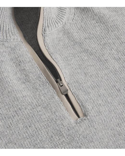 Agnona Gray Cashmere Quarter-Zip Sweater for men