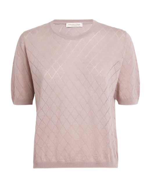Johnstons Pink Superfine Merino Argyle Short-Sleeve Sweater