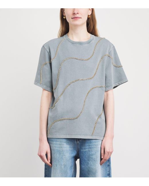 Sandro Blue Cotton Embellished T-Shirt