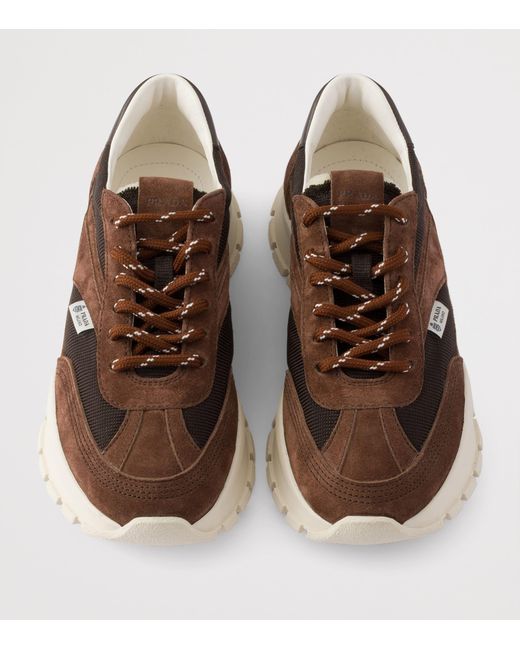 Prada Brown Suede-Mesh Sneakers