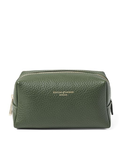 Aspinal Green Medium Leather London Cosmetic Case
