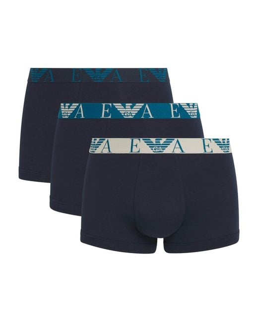 Emporio Armani Blue Stretch-Cotton Eagle Monogram Trunks for men