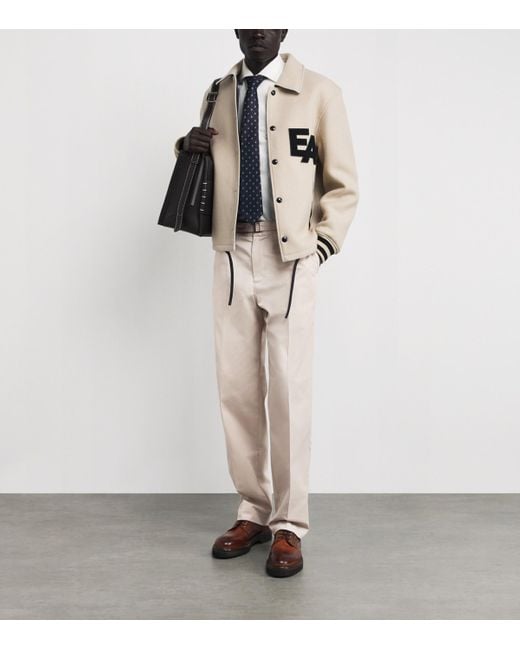 Emporio Armani Gray Cotton-Silk Belted Trousers for men