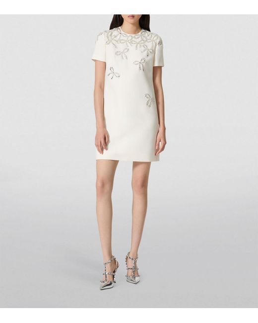 Valentino Garavani White Wool-silk Bow-detail Mini Dress