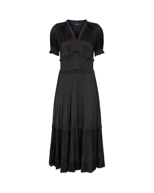 Polo Ralph Lauren Black Pleated Ruffle Midi Dress