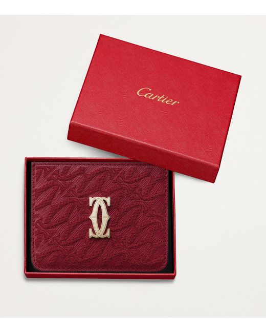 Cartier Leather C De Embroidered Card Holder