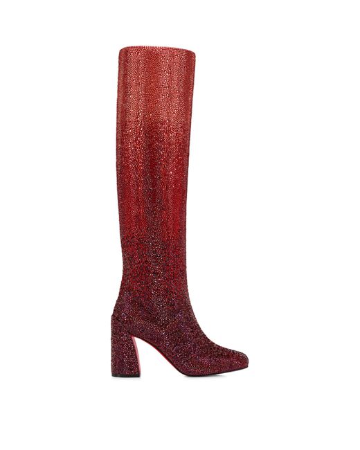 Christian Louboutin Red Janitta Leather Embellished Knee-High Boots 85