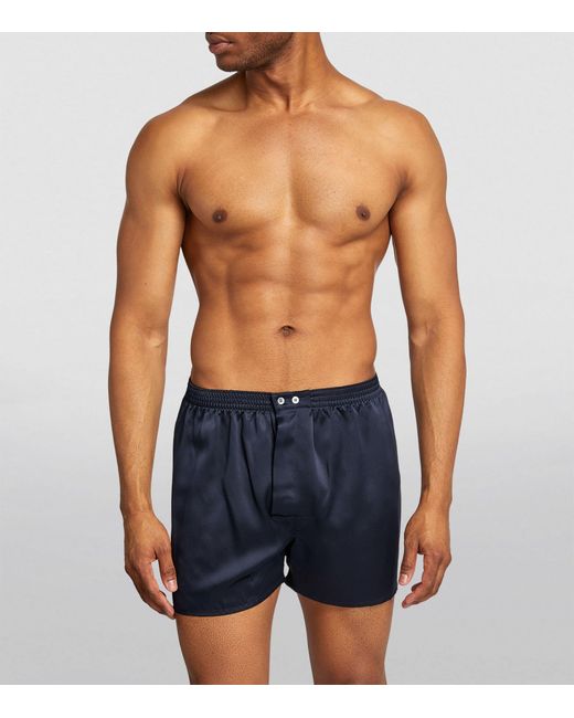 Derek Rose Blue Silk Boxer Shorts for men