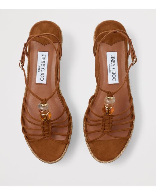 Jimmy Choo Brown Lemi 50 Suede Wedge Sandals