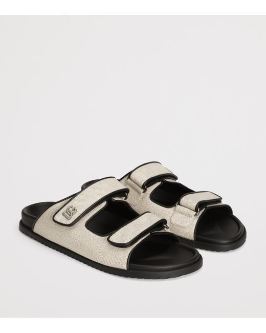 Dolce & Gabbana White Cotton-Linen Slides for men