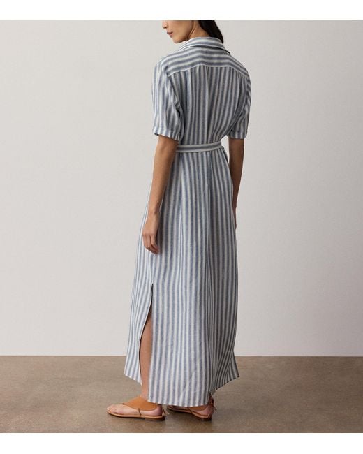 Ralph Lauren Blue Alternating Lines Umbrella Linen Dress