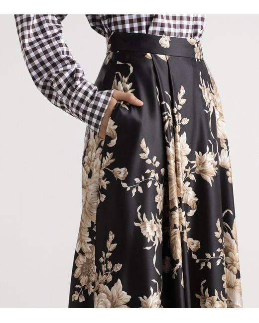 Dolce & Gabbana Black Silk Floral Midi Skirt